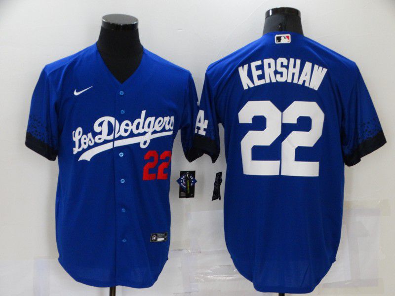 Men Los Angeles Dodgers #22 Kershaw Blue City Edition Game Nike 2021 MLB Jerseys